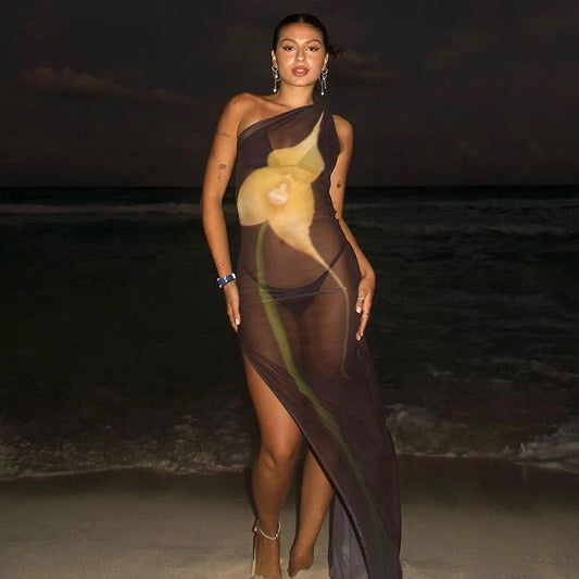 Sexy Sleeveless One Shoulder Printed