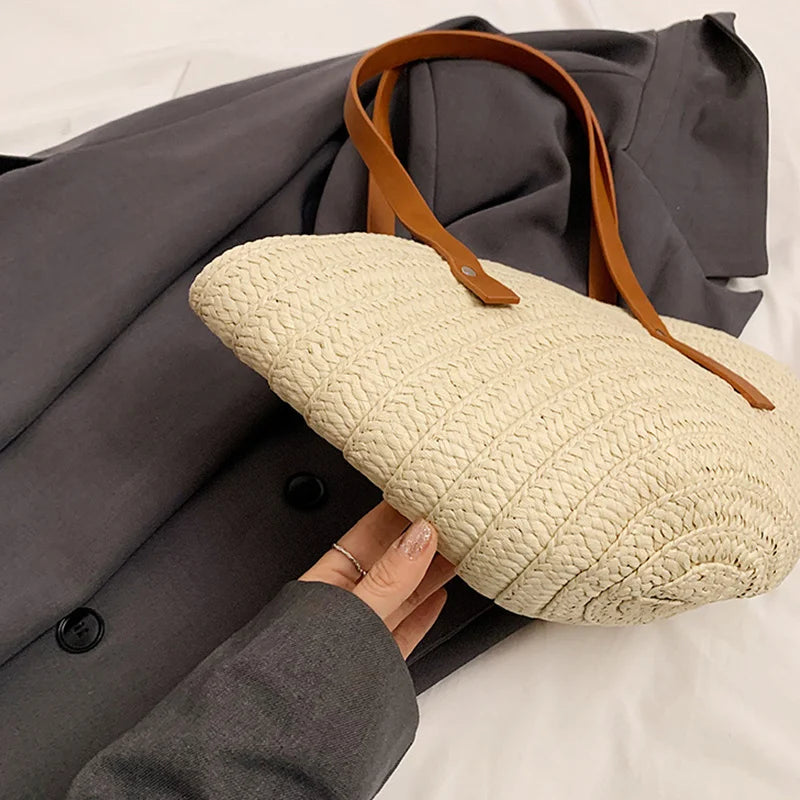 Women Braided Basket Top-handle Bag Large Capacity