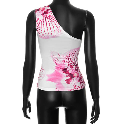 Floral Print Fitted Tops Women Resort Wear Graphic