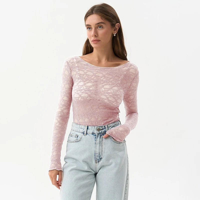 Women'S Tops Hollow Out Basic Casual Elegant Long Sleeve