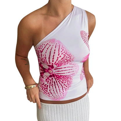 Floral Print Fitted Tops Women Resort Wear Graphic